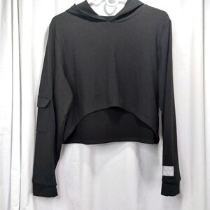 Jewel House Crop Hoodie Womens SIZE 2X Black High Low Sleeve Pocket‎
